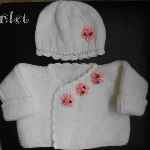 Ensemble naissance bebe laine, brassière chaussons bonnet knitted,ensemble layette