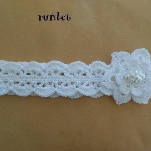 Bandeau bébé baptème au crochet, bandeau blanc bébé