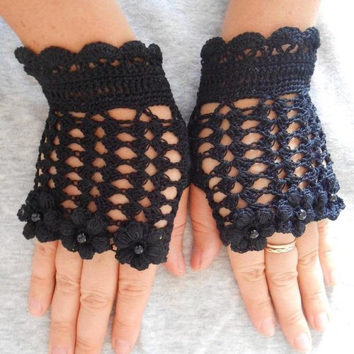Mitaine femme en dentelle au crochet,accessoires au crochet,cadeau femme