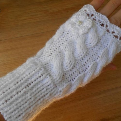 Mitaines torsadée laine,gant femme hiver,mitaines laine sans doigts crochet