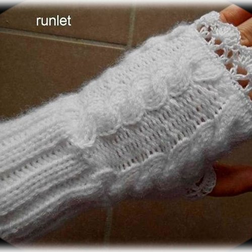 Mitaines torsadée laine,gant femme hiver,mitaines laine sans doigts crochet