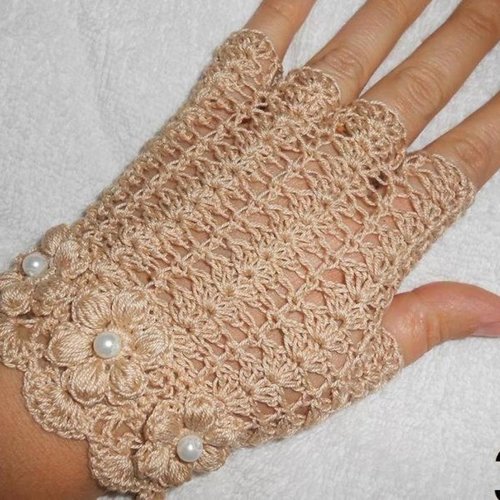 Mitaine dentelle au crochet,gants femme a doigts,gants fins,cadeau noël femme