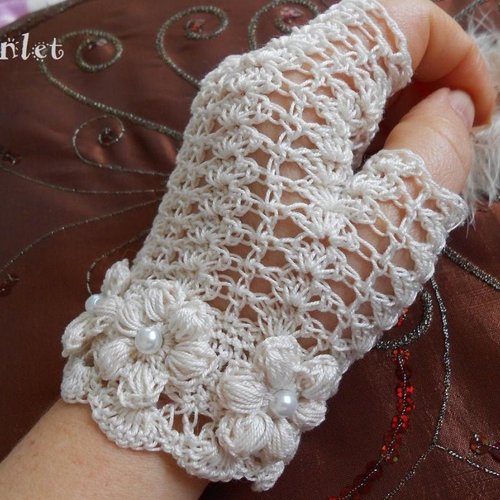 Mitaine dentelle au crochet,gants femme a doigts,gants fins,cadeau noël femme