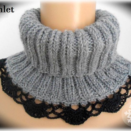 Col roulé crocheté en laine,echarpe tubulaire laine.