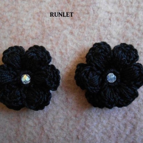Fleurs double noires au crochet,applique.