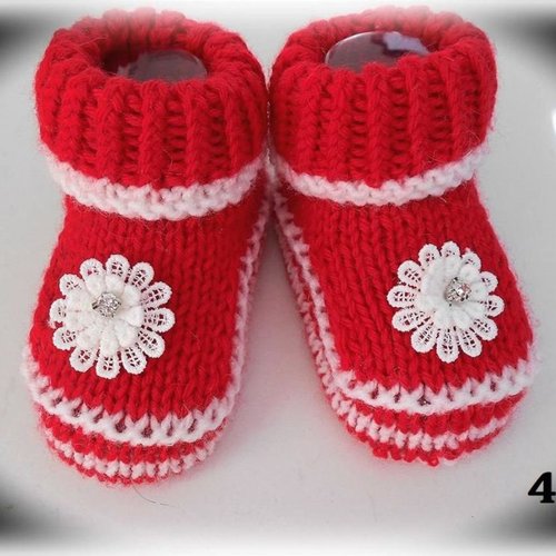 Chaussons bébé fille laine,chaussons naissance tricotés main,cadeau bebe