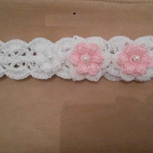 Bandeau bébé baptème au crochet, bandeau blanc bébé