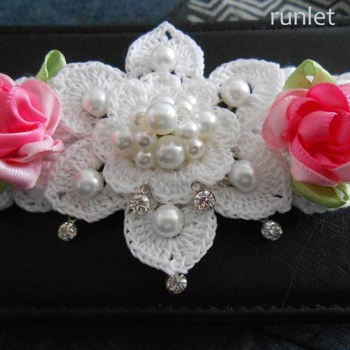 Barrette pince à cheveux fleur blanc au crochet