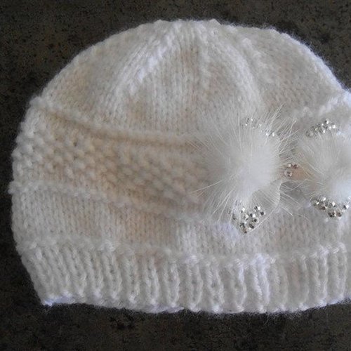 Bonnet bébé fille naissance,bapteme,bonnet nourrisson laine