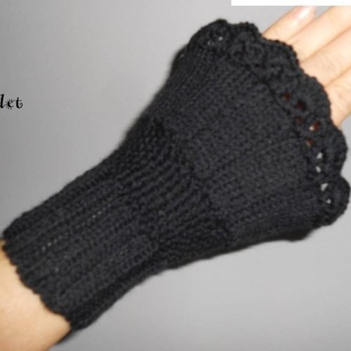 Mitaines en laine femme,manchette hiver