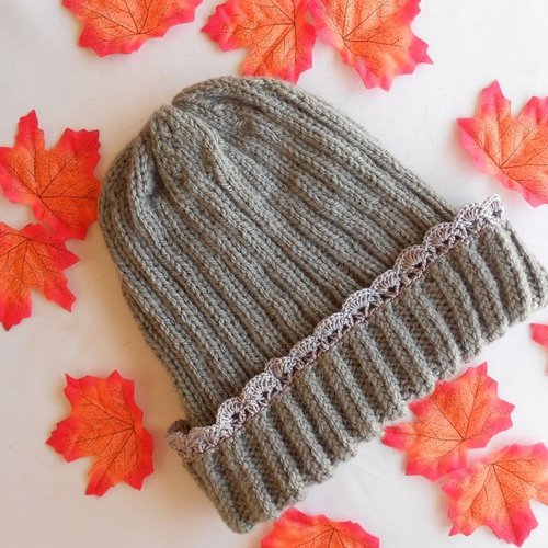 Bonnet en laine grise pour femme,bonnet au trico hiver