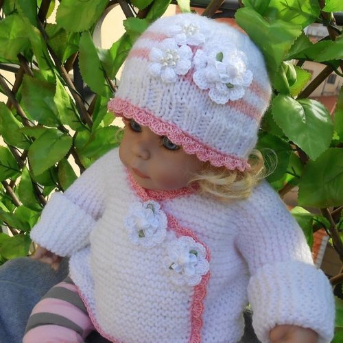 Ensemble naissance bebe laine, brassière  bonnet knitted,ensemble layette