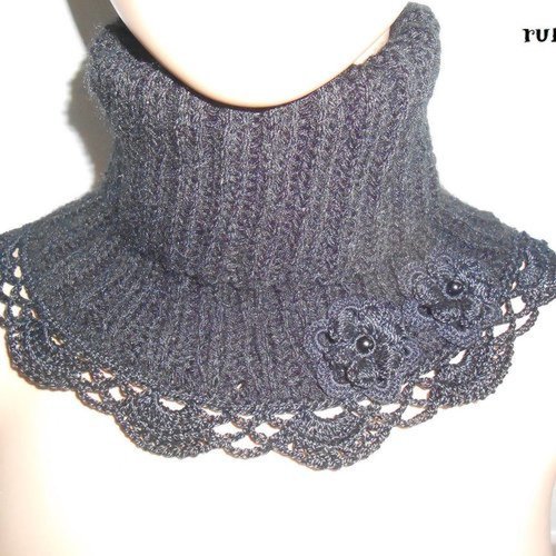 Snood femme laine,cache cou femme,col roulé,chauffe-cou,tour de cou tricot avec fleur