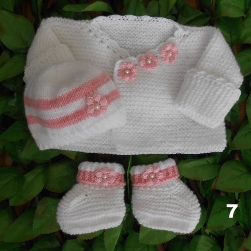 Ensemble bébé fille naissance, brassière bebe laine 0-3mois ,ensemble naissance tricot.