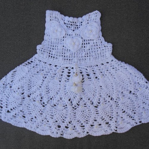 Robe de baptême au crochet pour bebe fille 2_3 mois,robe nouveau née