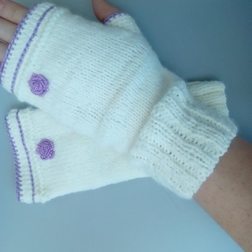 Mitaines  laine écrou ,gant femme hiver,mitaines laine sans doigts ecru