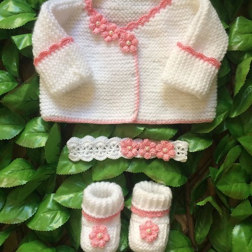 Ensemble bébé fille naissance, brassière bebe laine 0-3mois ,ensemble naissance tricot