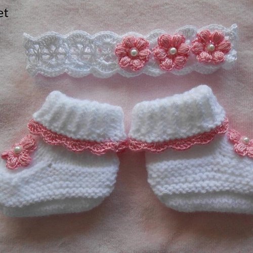 Vetement naissance laine,cadeau 0.3 mois,bonnet chaussons bebe laine