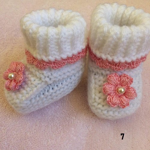 Chaussons bébé laine,chaussons naissance bébé fille laine rose tricotés à la main,cadeau bebe