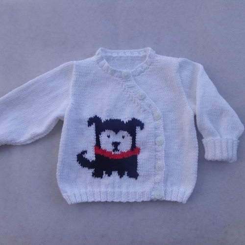 Gilet Bebe 6 9 Mois Unisexe Tricote Main Fil Coton Blanc Gilet Fantaisie Motif Chien Printemps Ete Cadeau Naissance Un Grand Marche