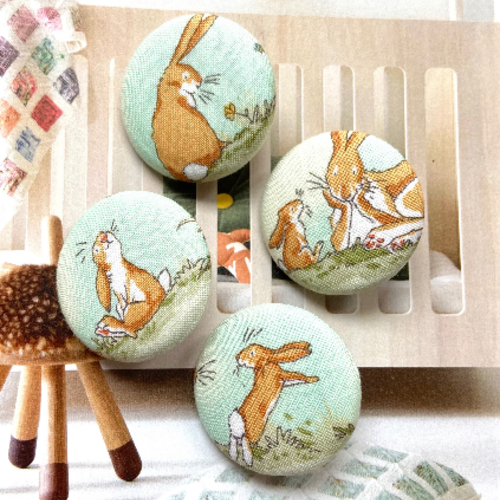 Grand bouton vert blanc lapin printemp animaux decorative