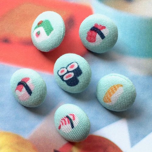 Mini bouton en tissu mini bleu coloré japanese sushi motif