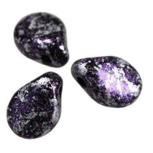 Lot de 10 perles metallic marble violet 7 x 5 mm