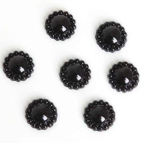 5 cabochons rond noir, 12mm