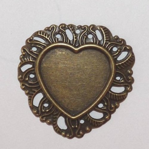 2 supports pendentifs cœur bronze pour cabochon