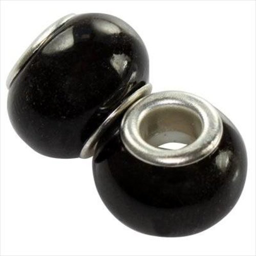 2 perles modulaires en céramique noires 10 x 13 mm