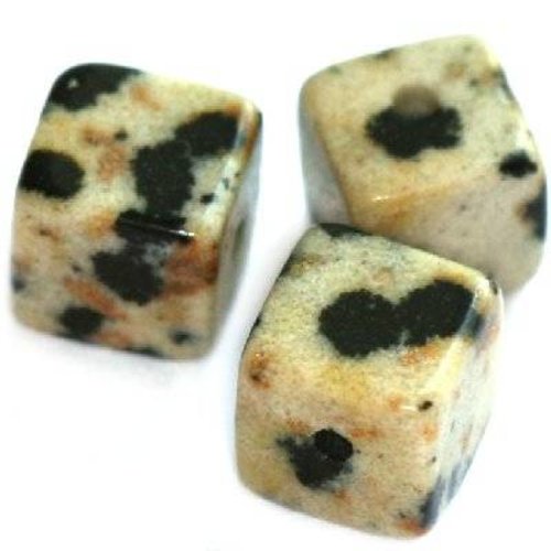 2 perles cubes jaspe dalmatien 8 mm