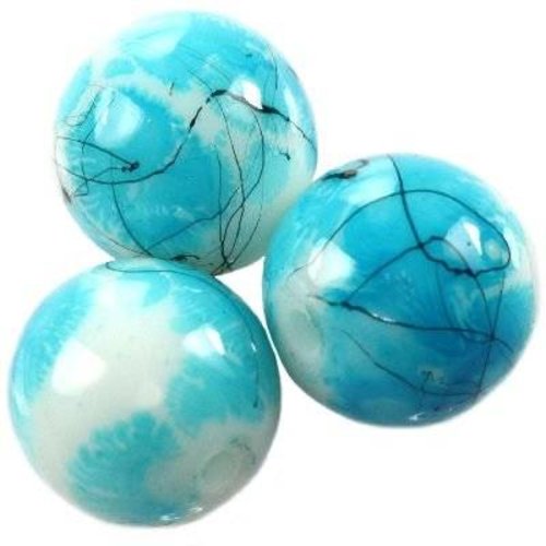 2 perles de verre peint fils bleu 14 mm