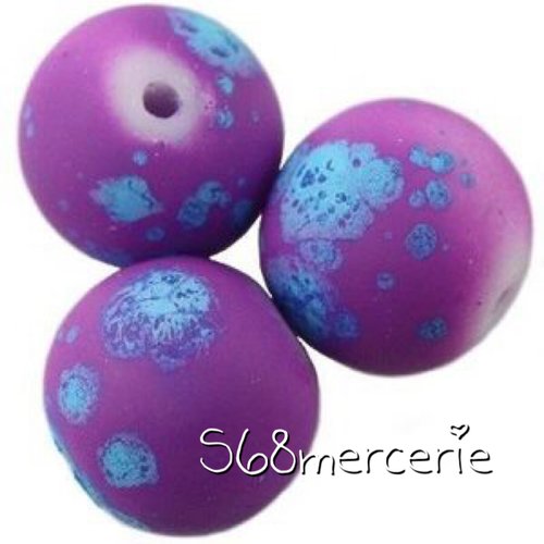 10 perles de verre violet galactique revêtu de caoutchouc de 14 mm