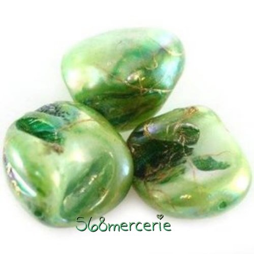 6 perles nacre barils zigzags verts