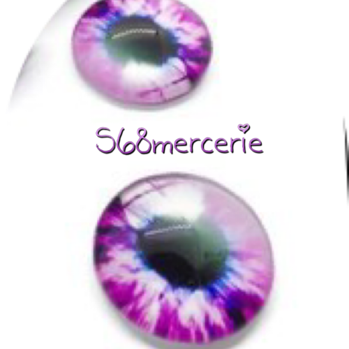 Cabochon dome en verre de 18 mm illustré d'un oeil bleu, violet , noir,