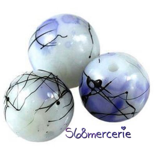 2 perles de verre peint fils violette 10 mm 