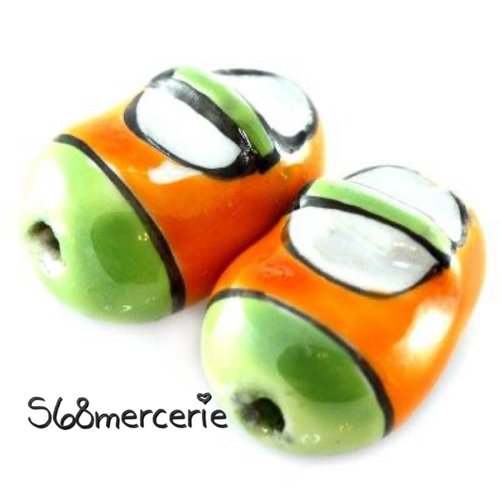 1 perle chaussure en porcelaine orange/vert 13 x 20 mm 