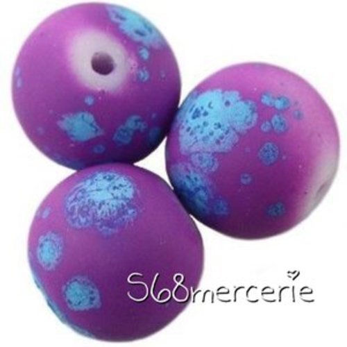 2 perles de verre violet galactique revêtu de caoutchouc de 14 mm