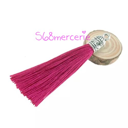 Pompon gland rose fuchsia métal argenté