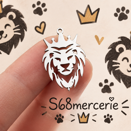 Breloque lion argentée en acier inoxydable – apprêt pour bijoux diy