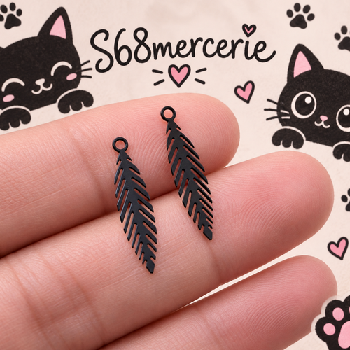 Estampe feuille noire – breloque métal – pendentif pour bijoux diy