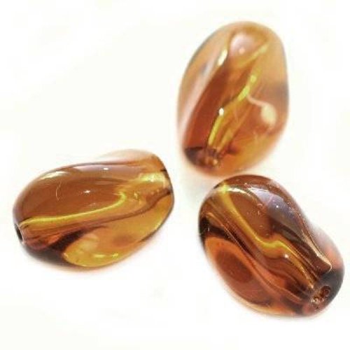 4 perles de verre ovale brun 3-face - 10x13mm 