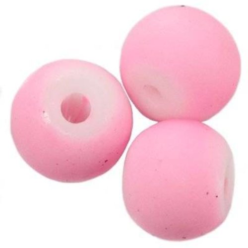 10 perles de verre enrobées de caoutchouc rose pale 4 mm