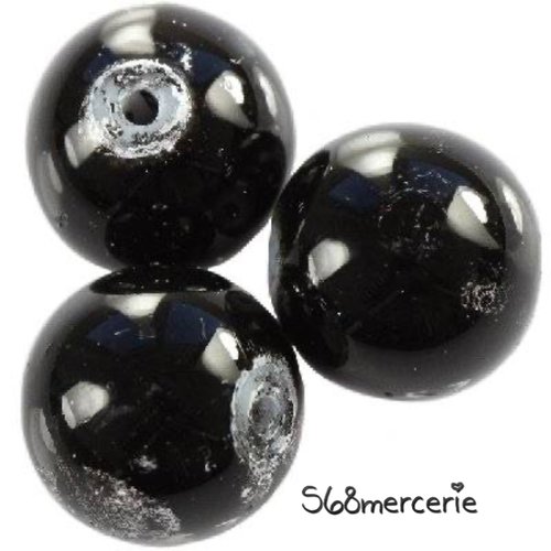 2 perles de verre noir galactique 14mm