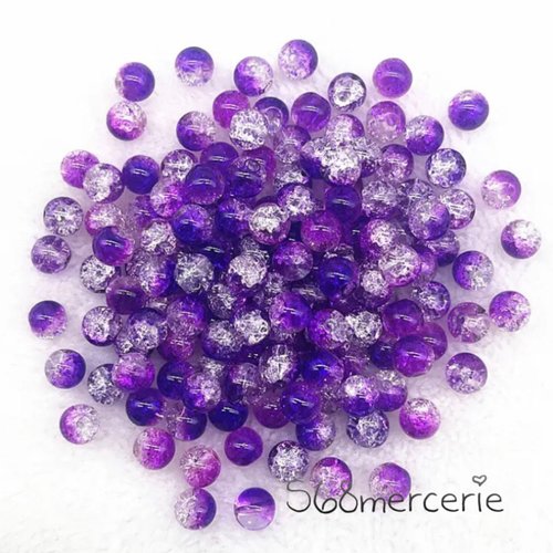 12 perles en verre craquelées violet 4mm