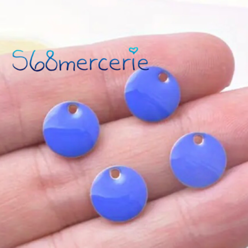 Breloque émail bleu ronde
