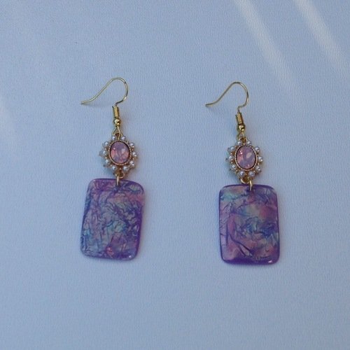Vendu boucles d'oreilles royal rose violet doré 