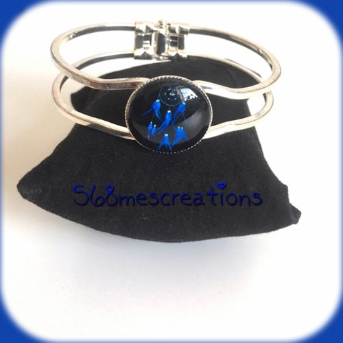 -vendu-   bracelet attrape rêve en métal argenté