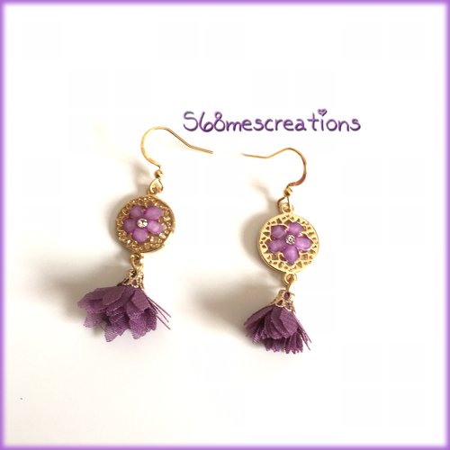 Boucles d’oreilles fleurs de vie violet 