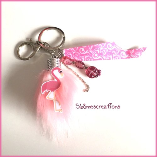  porte clés ou bijoux de sac, pompon flamant rose